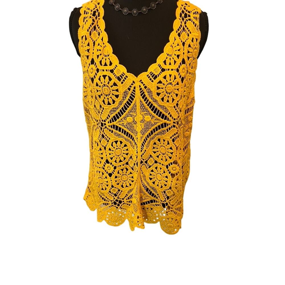 Ultra Pink Yellow Floral Crochet Vest - Size M - Boho Festival Style